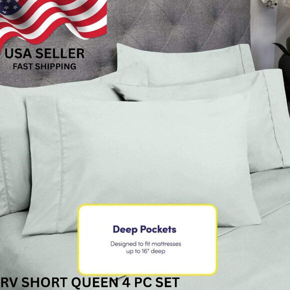 1500 Thread Count Rv Short Queen 4-Piece Sheet Set (Mint) - Picture 1 of 4